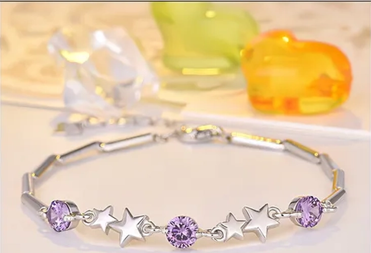 PULSERA PLATA 925 ESTRELLA CIRCON MORADO AJUSTABLE - 3
