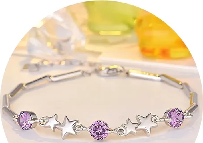 PULSERA PLATA 925 ESTRELLA CIRCON MORADO AJUSTABLE - 4