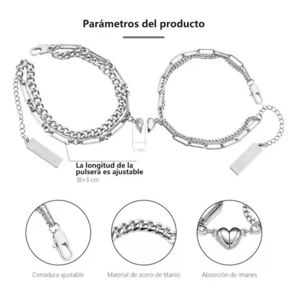 PULSERA PAREJAS CORAZON IMAN DOBLE SAN VALENTIN - 3