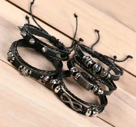 SET 5 PULSERAS ESTILO VIKINGO PUNK CALAVERAS - 3
