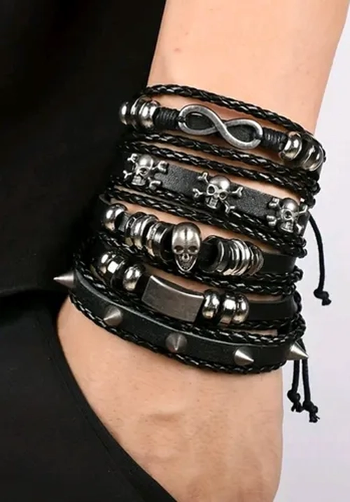 SET 5 PULSERAS ESTILO VIKINGO PUNK CALAVERAS - 5