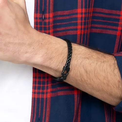 PULSERA CUERO NEGRO HOMBRE JUVENIL 18.7CM - 2