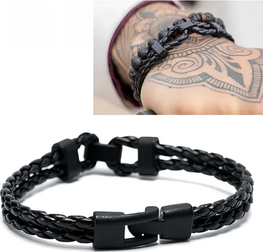 PULSERA CUERO NEGRO HOMBRE JUVENIL 18.7CM - 4