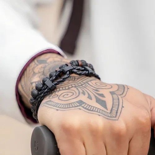 PULSERA CUERO NEGRO HOMBRE JUVENIL 18.7CM - 5