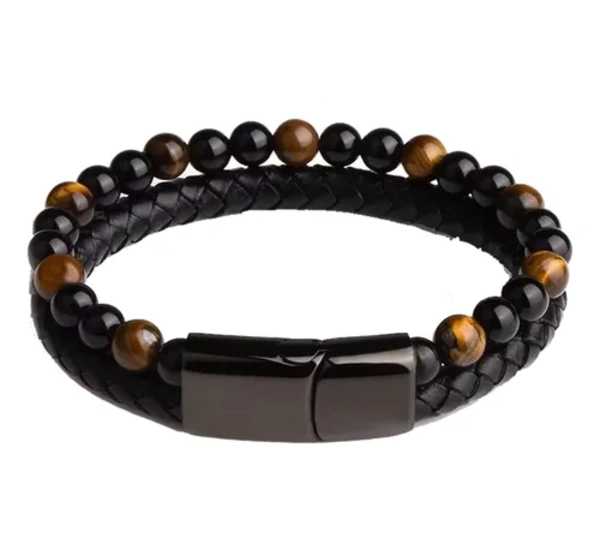PULSERA PIEDRA CUERO BROCHE ELEGANTE HOMBRE - 1