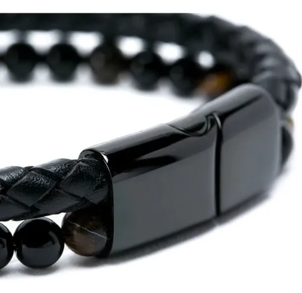 PULSERA PIEDRA CUERO BROCHE ELEGANTE HOMBRE - 3