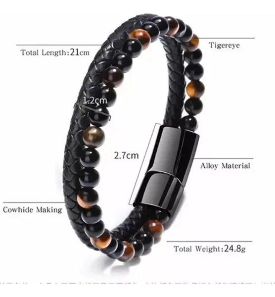 PULSERA PIEDRA CUERO BROCHE ELEGANTE HOMBRE - 4