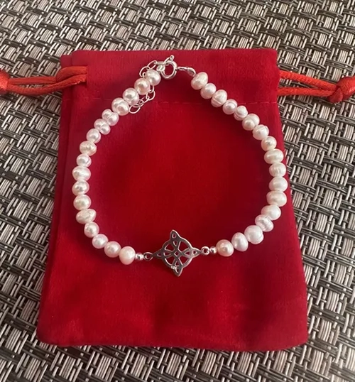 PULSERA NUDO BRUJAS PLATA FINA CON PERLAS - 4