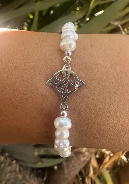 PULSERA NUDO BRUJAS PLATA FINA CON PERLAS - 5