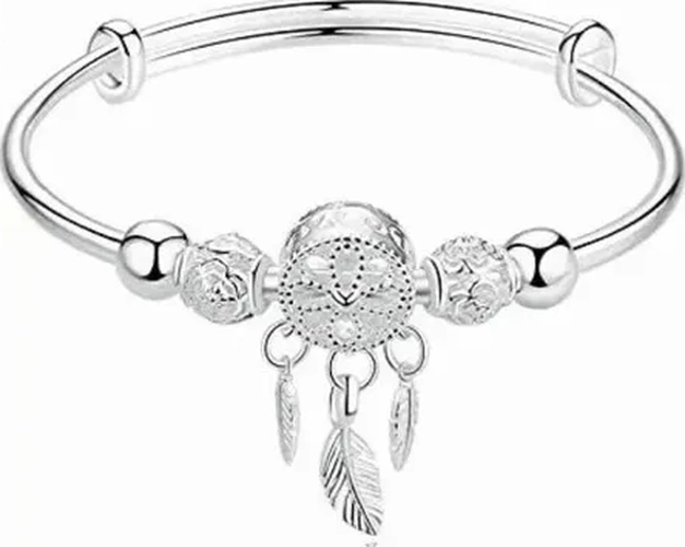 PULSERA ATRAPASUEÑOS PLATA CON BORLA Y PLUMAS - 1