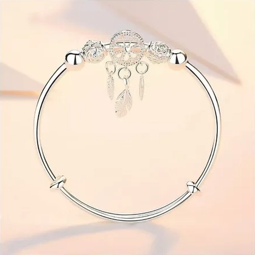 PULSERA ATRAPASUEÑOS PLATA CON BORLA Y PLUMAS - 5