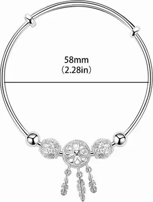 PULSERA ATRAPASUEÑOS PLATA CON BORLA Y PLUMAS - 6