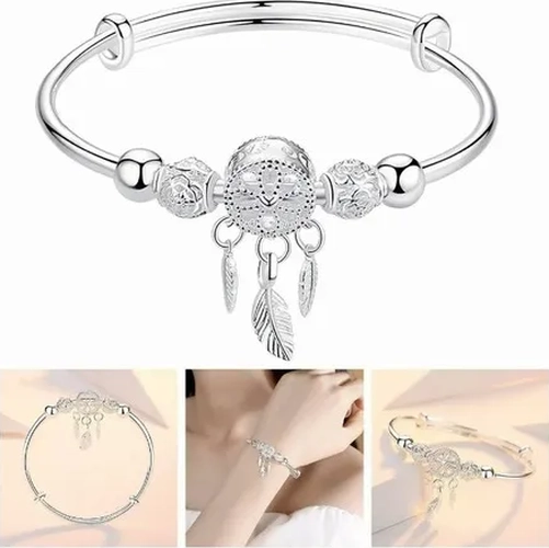 PULSERA ATRAPASUEÑOS PLATA CON BORLA Y PLUMAS - 7
