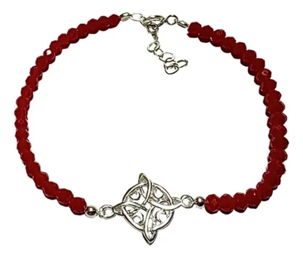 PULSERA NUDO BRUJAS CRISTALES ROJOS PLATA PROTECCION - 1
