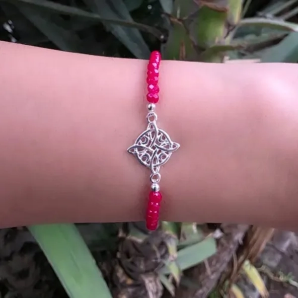 PULSERA NUDO BRUJAS CRISTALES ROJOS PLATA PROTECCION - 2