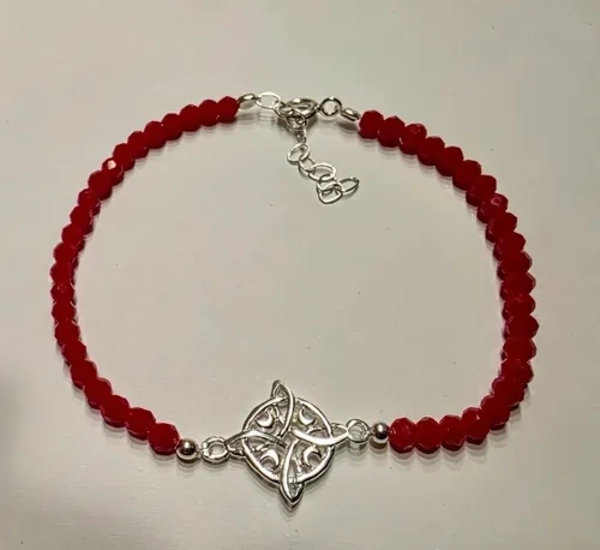 PULSERA NUDO BRUJAS CRISTALES ROJOS PLATA PROTECCION - 4