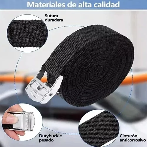 10 CINCHO CORREA AMARRE TRINQUETE HEBILLA CINTA AUTO MOTO 2M - 5