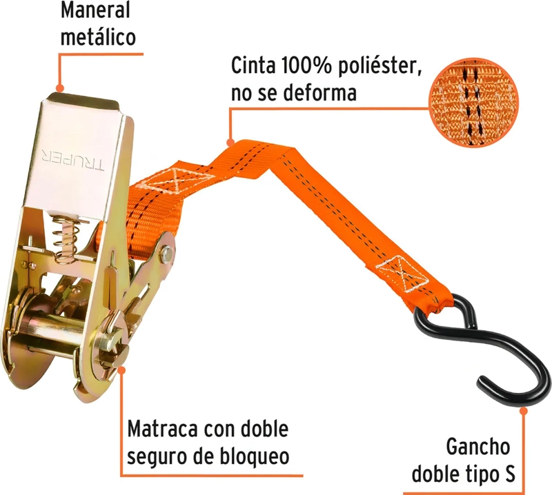 2 ESLINGAS CRIQUE TRACA SUJETADOR 3MTS REFORZADO AUTOS MOTO COLOR NARANJA - 1
