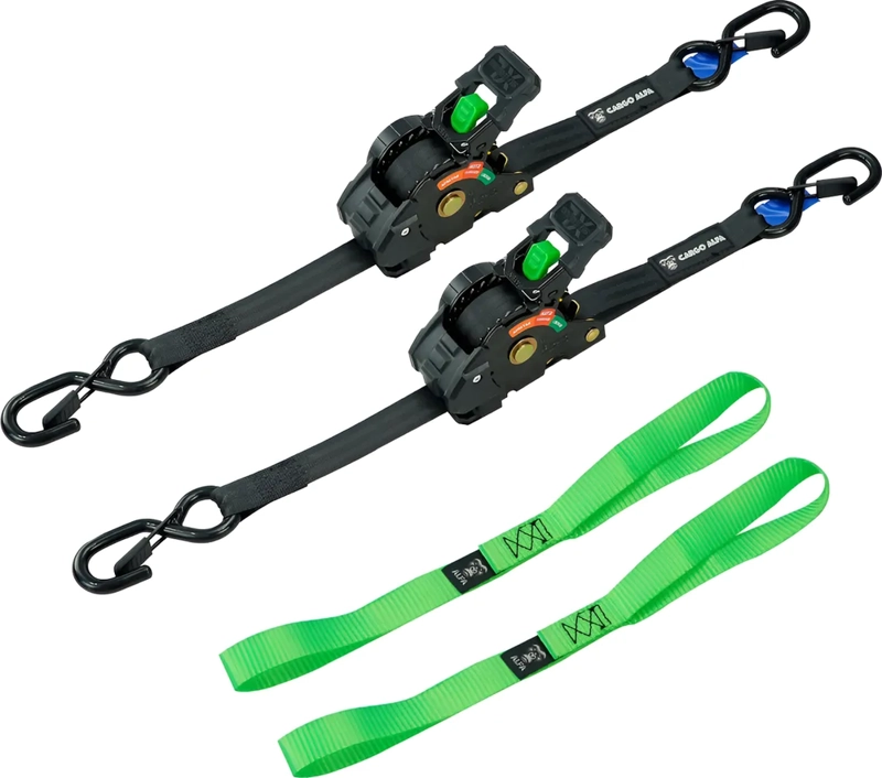 PACK X 2 CORREA/ESLINGA AMARRE RETRACTIL 2,5CMX3M CARGO ALFA NEGRO - 1