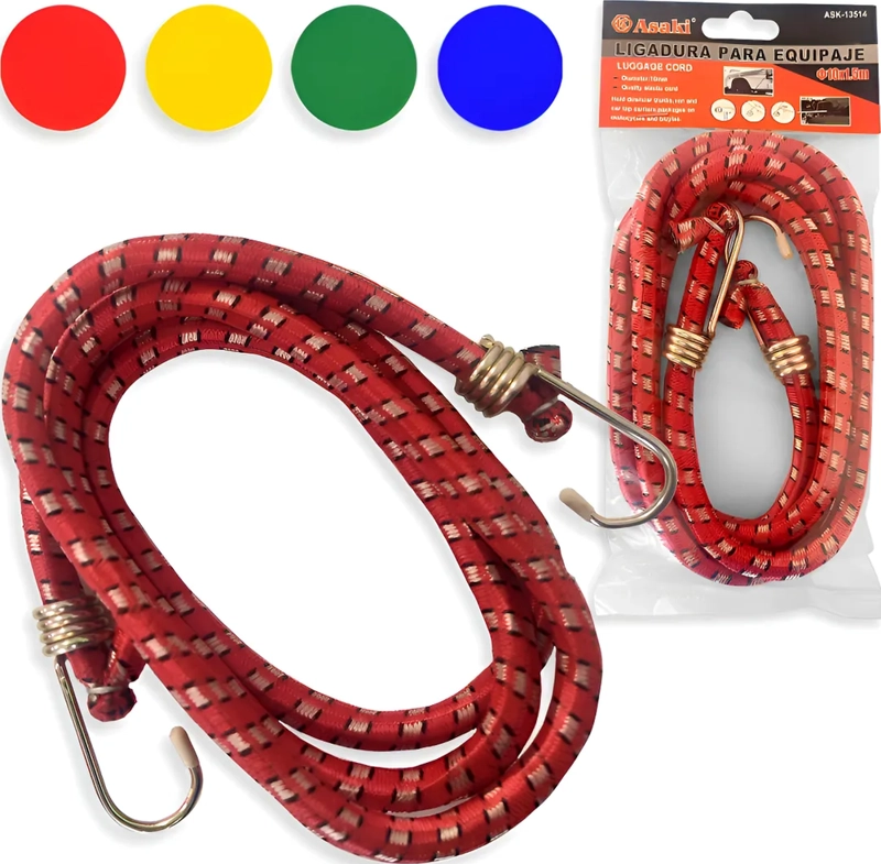 2 CUERDA ELASTICA ESLINGA PULPO DE 10MM X 1.5M AMARRE GRUESO SURTIDO - 1