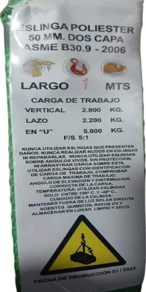 ESLINGA PLANA 50MM 2CAPAS 1.5METROS 2800 KILOS IMPORTADA - 1