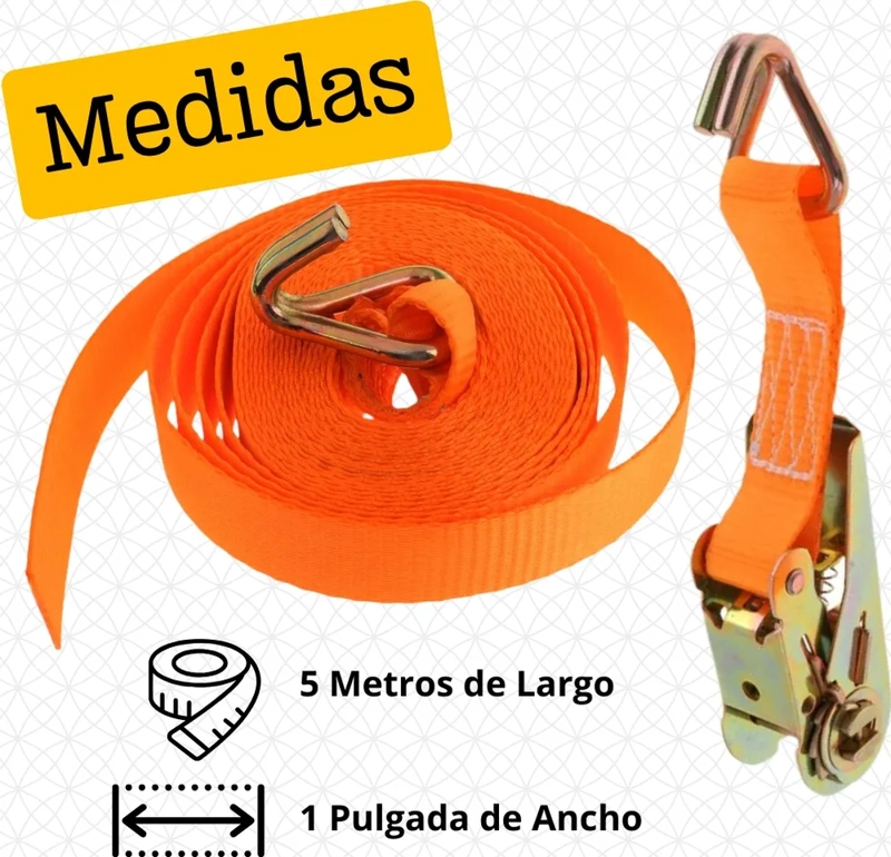 PACK X4 ESLINGA 800 KG IZAJE AMARRAS RATCHET TRINQUETE 5 M NARANJA - 2