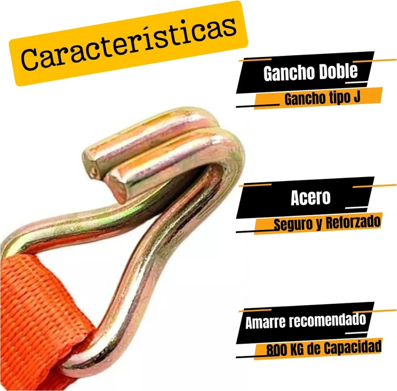 PACK X4 ESLINGA 800 KG IZAJE AMARRAS RATCHET TRINQUETE 5 M NARANJA - 3