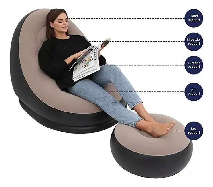 SOFA INFLABLE PUFF TUMBONA CON REPOSA PIES NEGRO - 4