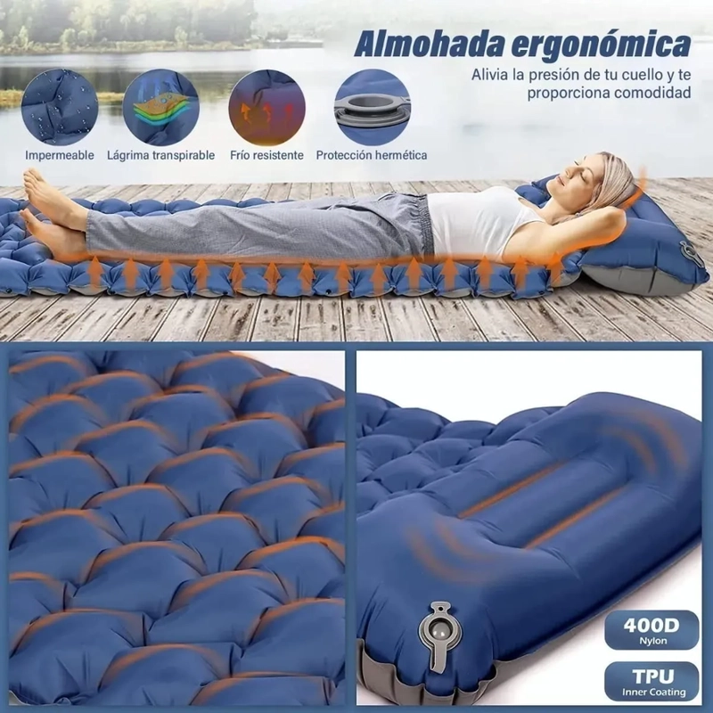 COLCHONETA INFLABLE PLEGABLE PARA ACAMPADA Y SENDERISMO - 2