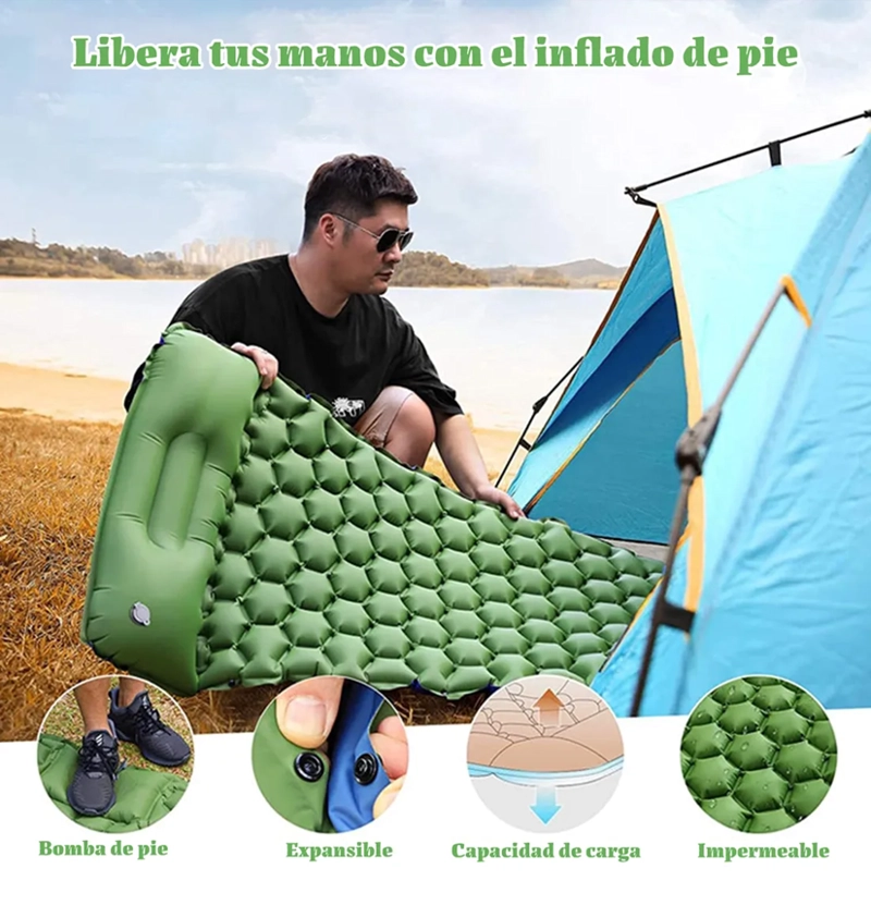 INFLABLE COLCHONETA CAMPING INDIVIDUAL CON BOMBA DE PIE - 2
