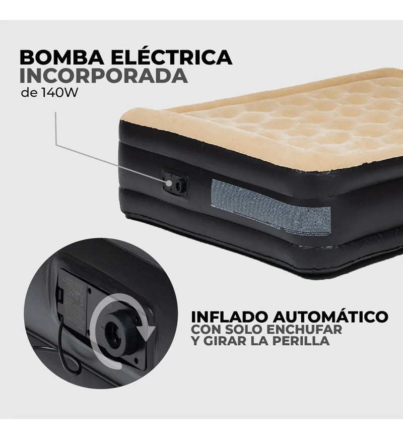 COLCHON INFLABLE ELE CTRICO DE 2 PLAZAS KANO TRICAHUE QUEEN CAMA AUTOINFLABLE - 2