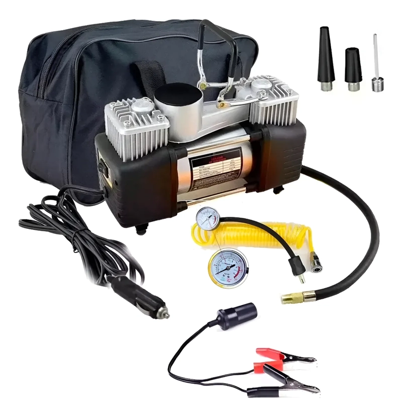 INFLADOR ELECTRICO 12V DOBLE CILINDRO AUTO COMPRESOR NEGRO - 3