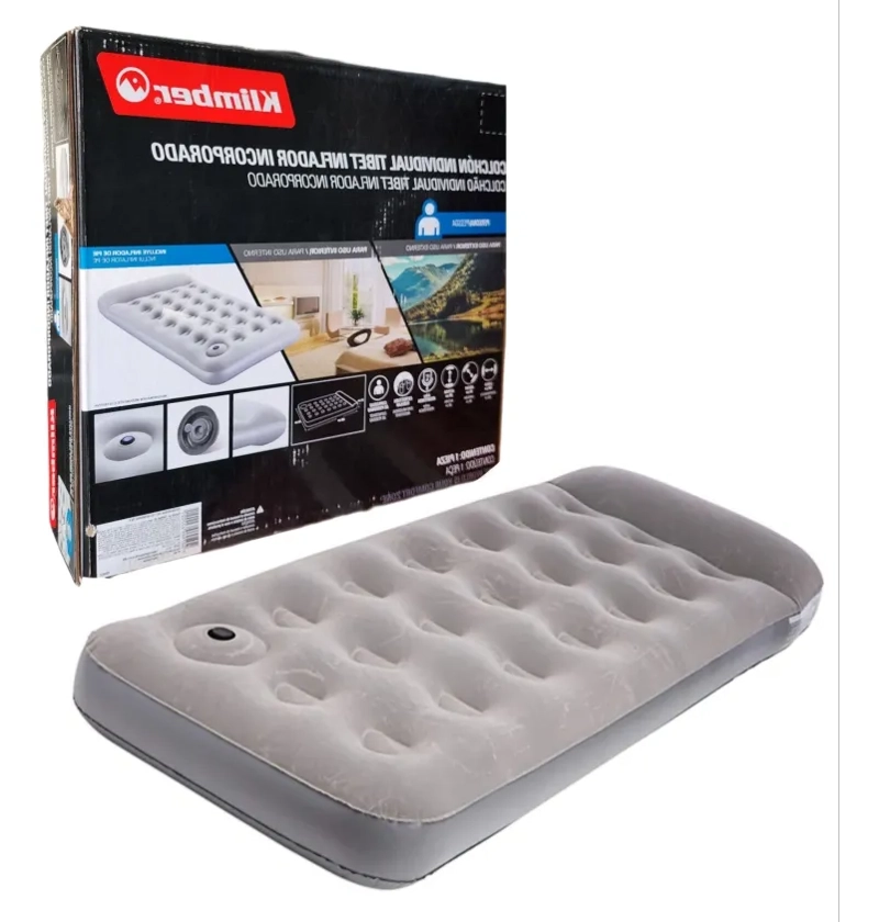 COLCHON INFLABLE 1 PLAZA + BOMBIN GRIS - 1