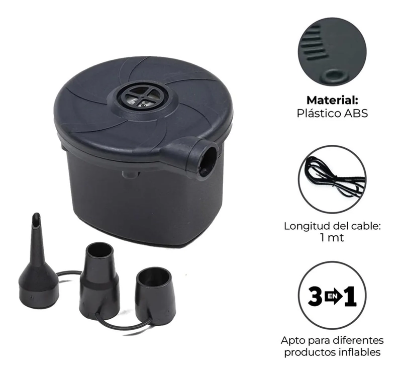 INFLADOR ELE CTRICO MULTIFUNCIONAL PARA 220V/12V NEGRO - 1