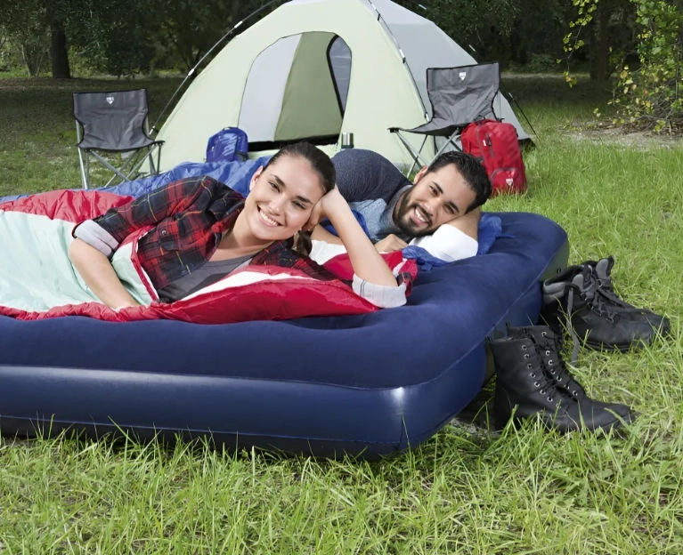 COLCHON INFLABLE 2 PLAZAS PLUS + INFLADOR + ALMOHADAS ,ENV AZUL - 2