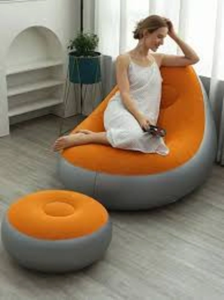 SOFA TUMBONA SILLA INFLABLE REPOSA PIES PUFF X L + INFLADOR COLOR NARANJA - 212095 - 1