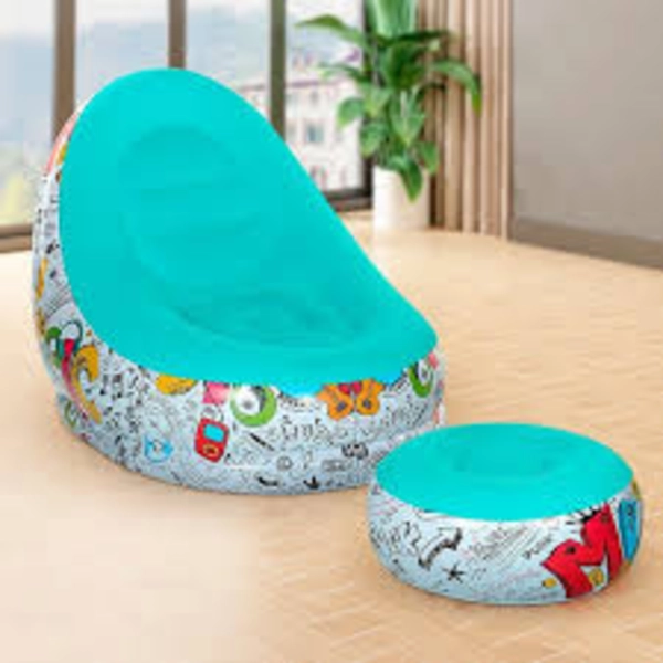 SOFA TUMBONA SILLA INFLABLE REPOSA PIES PUFF X L + INFLADOR COLOR CELESTE - 212090 - 1