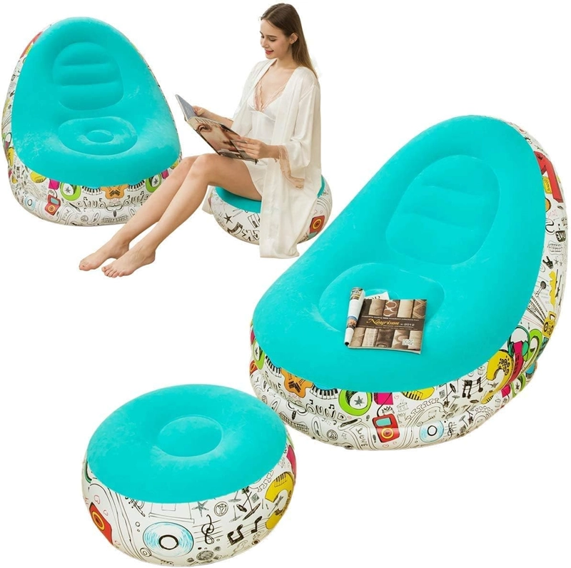 SOFA TUMBONA SILLA INFLABLE REPOSA PIES PUFF X L + INFLADOR COLOR CELESTE - 212090 - 2