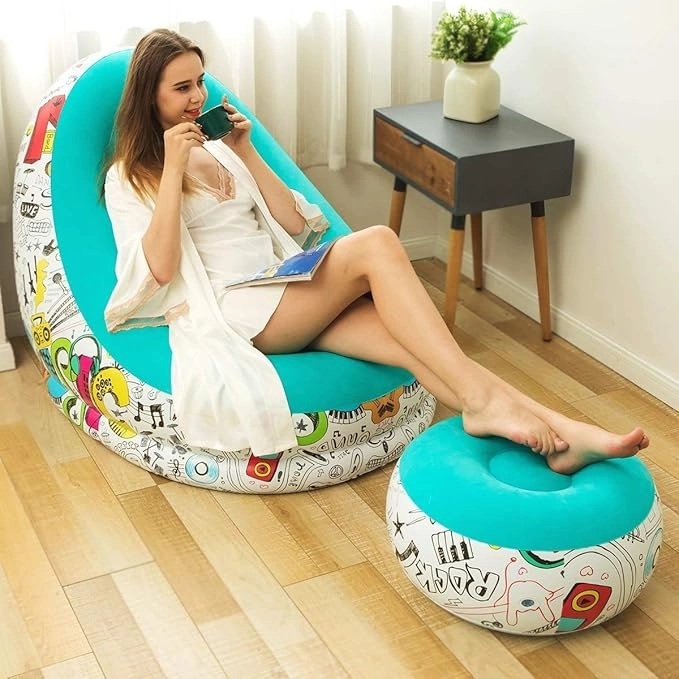 SOFA TUMBONA SILLA INFLABLE REPOSA PIES PUFF X L + INFLADOR COLOR CELESTE - 212090 - 3