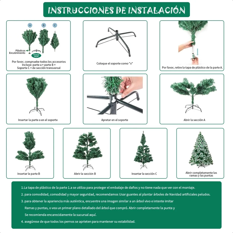 ARBOL DE NAVIDAD PASCUA 2.1 METROS NEVADO ARMABLE VERDE - 3