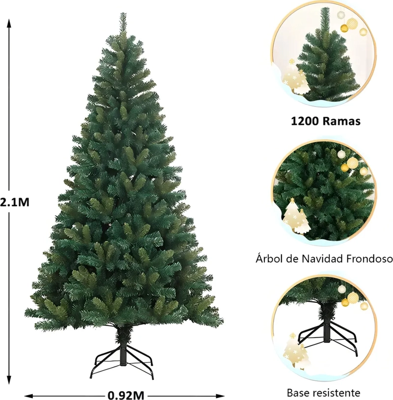 ARBOL DE NAVIDAD FRONDOSO CM-TOP 2.10 M CON 1200 RAMAS COLOR VERDE - 4