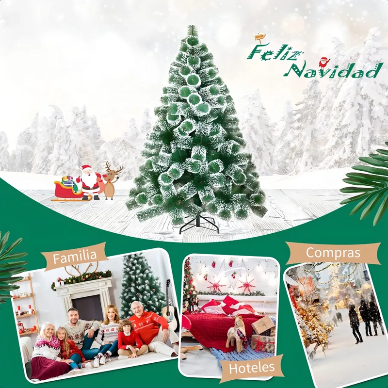ARBOL DE NAVIDAD PASCUA 2.1 METROS NEVADO ARMABLE COLOR VERDE - 6