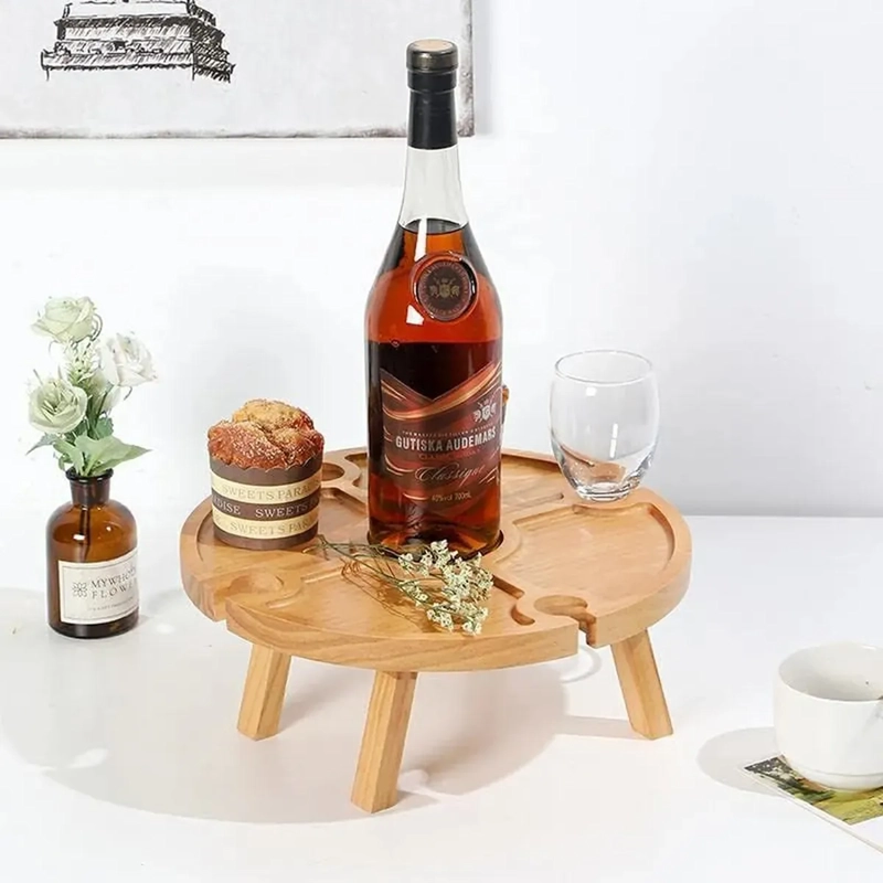 MESA DE PICNIC PLEGABLE AIRE LIBRE CON SOPORTE COPAS DE VINO GEOME TRICO COLOR MADERA - 5