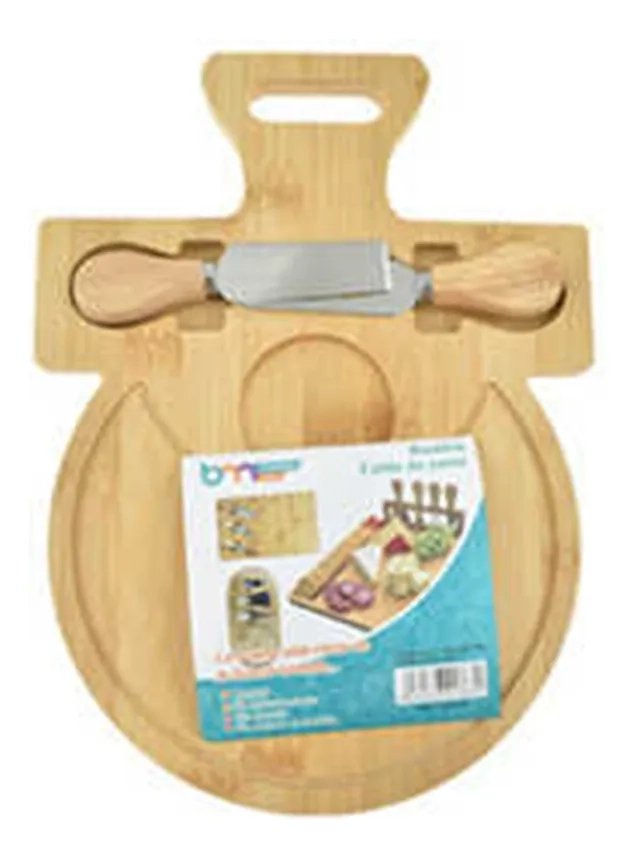TABLA DE PICOTEO CON ASA EN MADERA 33X19CM CON 2 UTENSILIOS LISA - 3