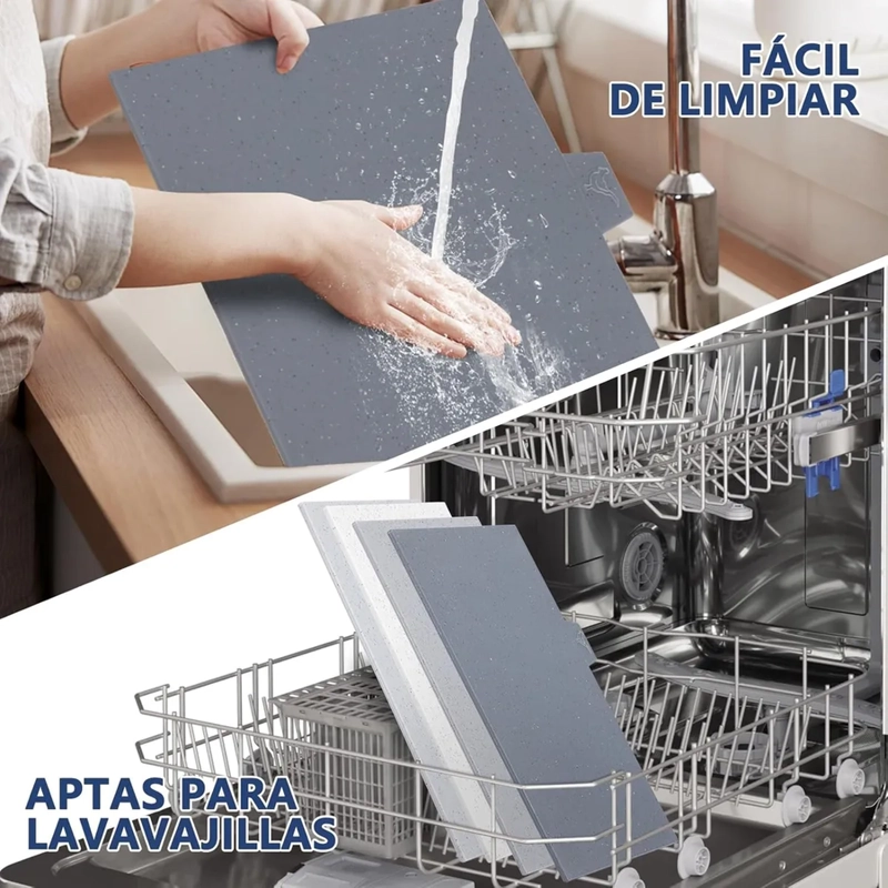 SET DE 4TABLAS PARA PICAR PARA COCINA CON SOPORTE DE DRENAJE GEOME TRICA GRIS - 3
