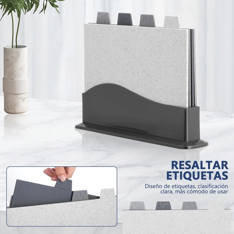 SET DE 4TABLAS PARA PICAR PARA COCINA CON SOPORTE DE DRENAJE GEOME TRICA GRIS - 4