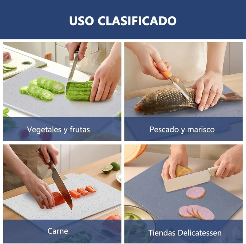 SET DE 4TABLAS PARA PICAR PARA COCINA CON SOPORTE DE DRENAJE GEOME TRICA GRIS - 5