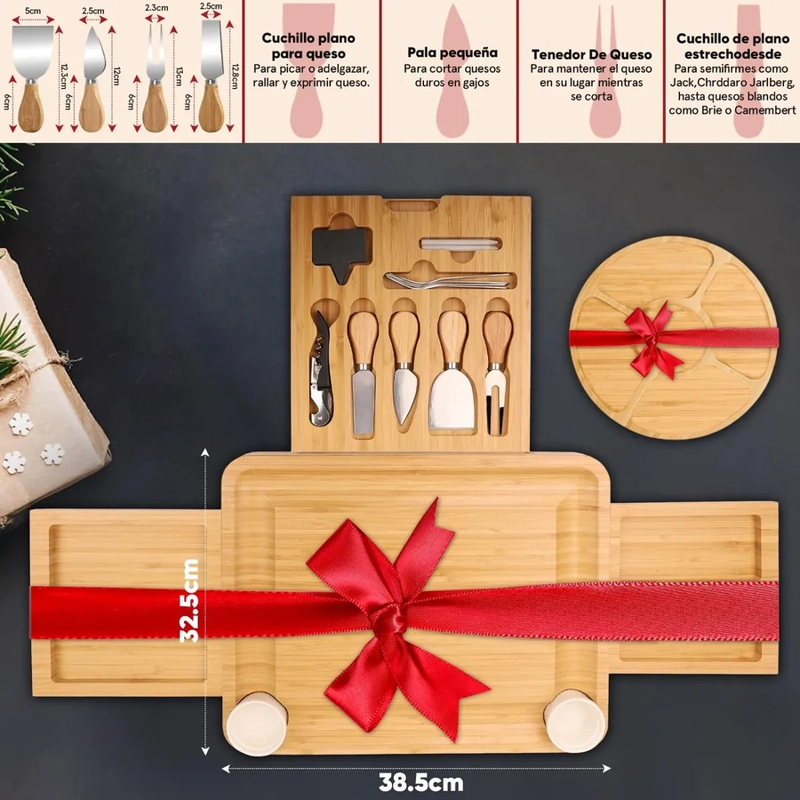 TABLA DE QUESOS PICOTEO FRUTA BAMBU ACCESORIOS FIESTA XL - 1