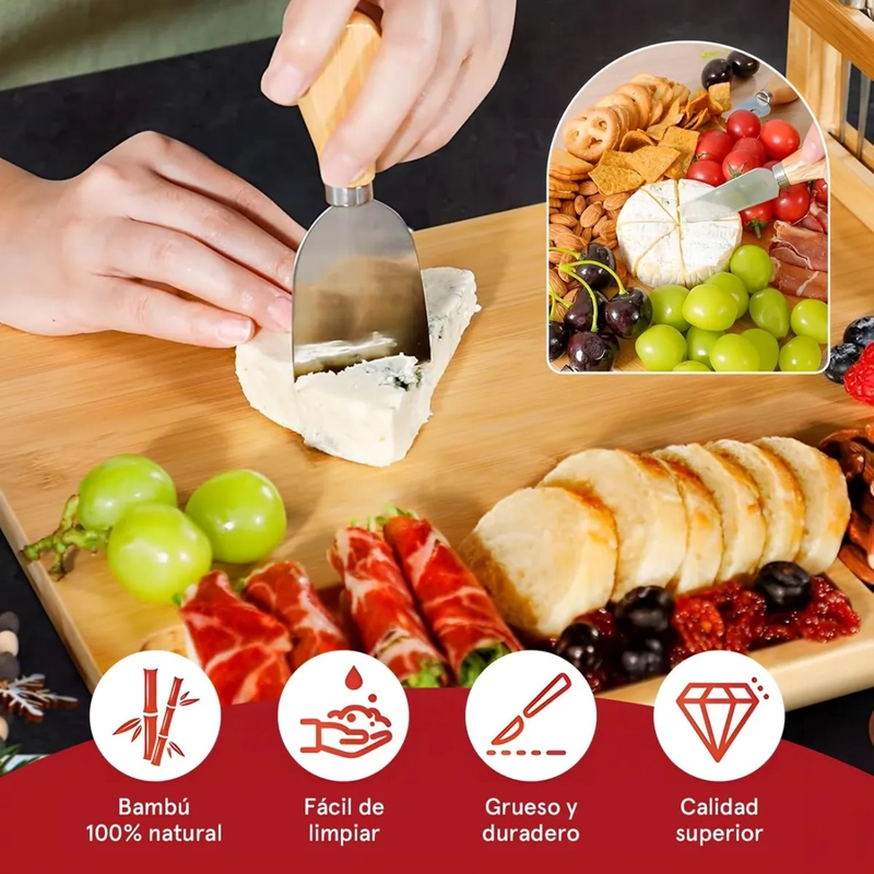 TABLA DE QUESOS PICOTEO FRUTA BAMBU ACCESORIOS FIESTA XL - 2