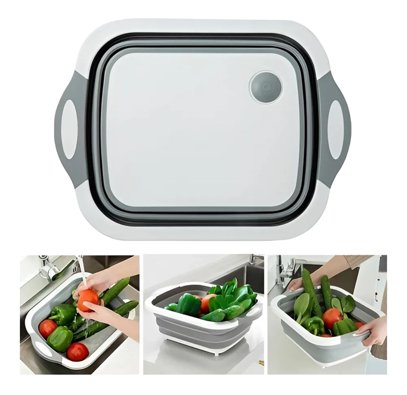 COMPRE JA FACIL ESCURRIDOR DE SILICONA MULTIUSOS PARA COCINA Y TABLA DE CORTAR COLOR GRIS - 4